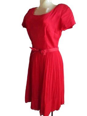 sz 14 True Vintage 1950's Dress L'Aiglon Rayon Cherry Red Belted MCM Atomic